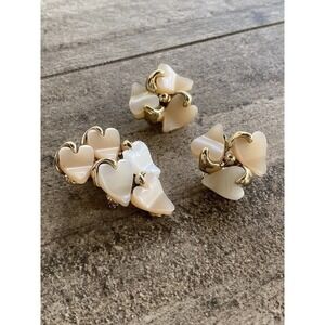 Claudette Vintage Pearl and Beige Moon Glow thermoset clip ons Brooch Set